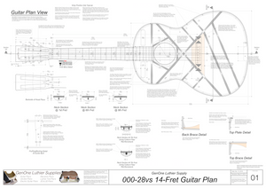 000-28vs 14 Fret Guitar Plans Guitar Plans Top View, Neck Sections & Purfling Details