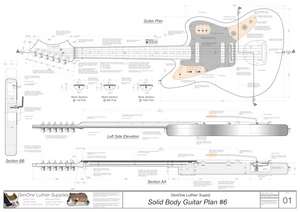Solid Body Electric Guitar Plan #6 Guitar Top & Side View, Section