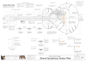 Grand Symphony Guitar Plan Top View, Neck Sections & Purfling Details