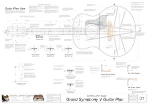 Grand Symphony V-Brace Guitar Plans Guitar Plans Top View, Neck Sections & Purfling Details