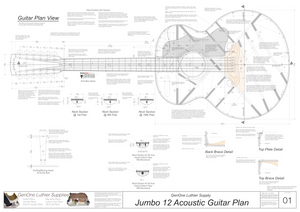 J-200 12-String Guitar Plans Guitar Plans Top View, Neck Sections & Purfling Details