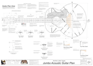 J-200 Guitar Plans Top View, Neck Sections & Purfling Details