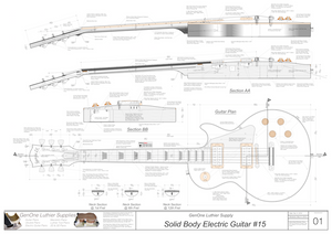 Solid Body Electric Guitar Plan #15 Guitar Top & Side View, Section