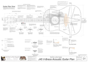 J45 V-Brace Guitar, Plan View