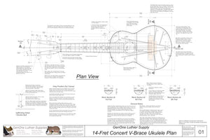 Concert 14 V-Brace Ukulele Plans Plan View