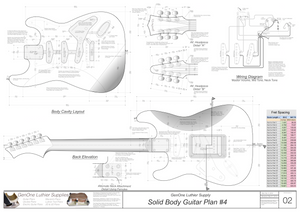 Solid Body Electric Guitar Plan #4 Guitar Back, Cutting Template & Wiring Diagram