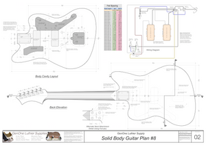 Solid Body Electric Guitar Plan #8 Guitar Back, Cutting Template & Wiring Diagram