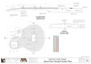 Electric Nylon Guitar Plans - Sand Paul Yandell, Lateral & Longitudinal Sections, Routing Layout for Back, Fret Spacing Table