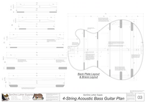 4-String Acoustic Bass Guitar Plans back layout, back brace diagrams