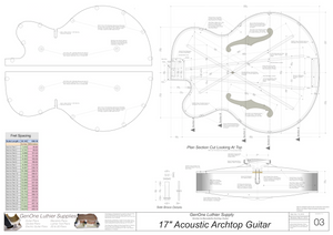 Benedetto 17 Archtop Guitar Plans, Body Cutting Template, Lateral Section, Bender Form Inserts