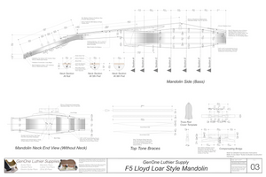 F5 Lloyd Loar Mandolin Plans Side View, End View, Brace Layouts