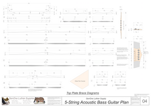 5-String Acoustic Bass Guitar Plans back layout, back brace diagrams