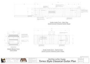 Classical Guitar Plans - Torres Bracing Form Package Front and Side Views