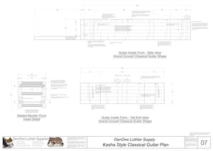 Classical Guitar Plans - Kasha Bracing Form Package Front and Side Views