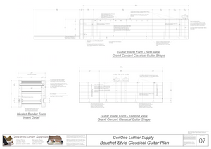 Classical Guitar Plans - Bouchet Bracing Form Package Front and Side Views