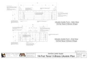 Tenor 14 V-Brace Ukulele, Inside Form, Front & Side Views