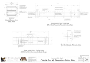 OM 12-Fret 42 Florentine Guitar Plan, Inside Form, Side & Front Views