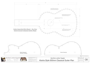 Classical Guitar Plans - Kasha Bracing 650mm Form Package Workboard