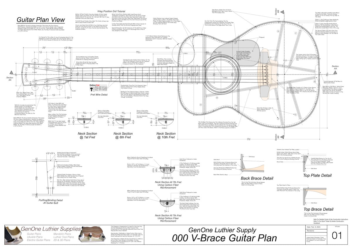 000 V-Brace Guitar Plan View
