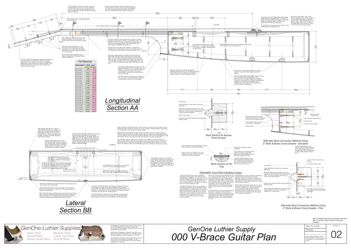 000 V-Brace Guitar Plan View