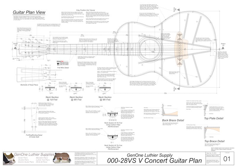 000-28vs V-Brace Guitar Plans, Plan View