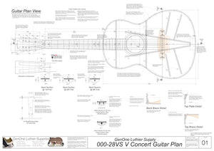 000-28vs V-Brace Guitar Plans, Plan View