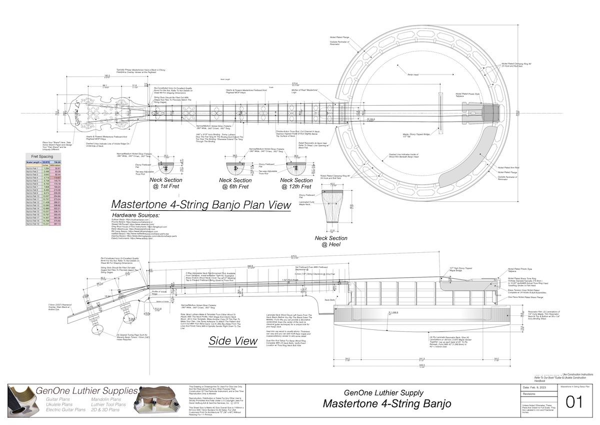 Banjo String Layout 4-String Mastertone Banjo Plans - GenOne Luthier Services