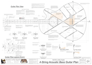 4-String Acoustic Bass Guitar Plans guitar top view, neck sections, details