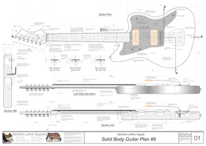 Solid Body Electric Guitar Plan #8 Guitar Top & Side View, Section