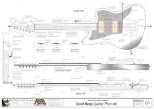 Solid Body Electric Guitar Plan #9 Guitar Top & Side View, Section