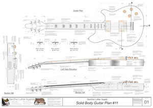 Solid Body Electric Guitar Plan #11 Guitar Top & Side View, Section