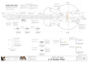 Gibson L-0 Guitar Plans Top View, Neck Sections & Purfling Details