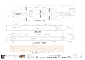 Hourglass Mountain Dulcimer Plans Top view, side view section