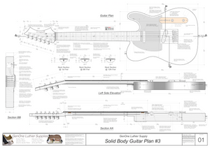Solid Body Electric Guitar Plan #3 Guitar Top & Side View, Section