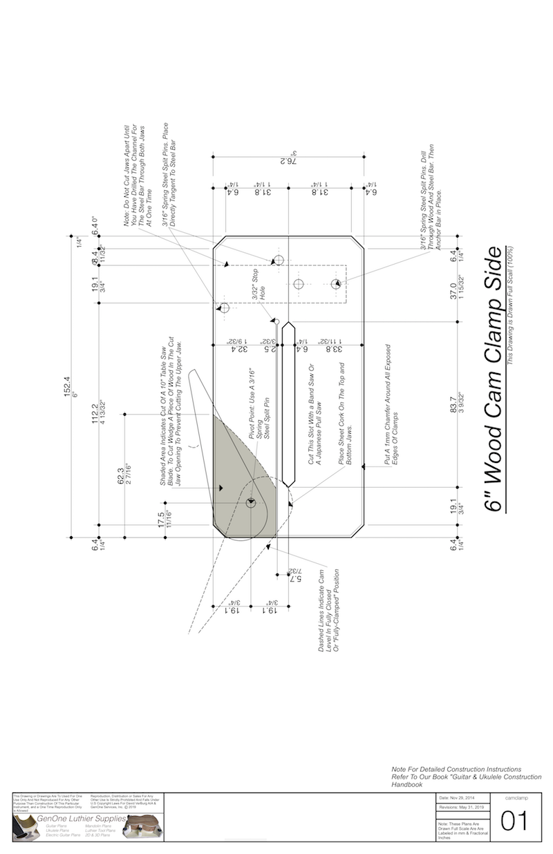 Wooden Cam Clamp Plans Front View 6" size