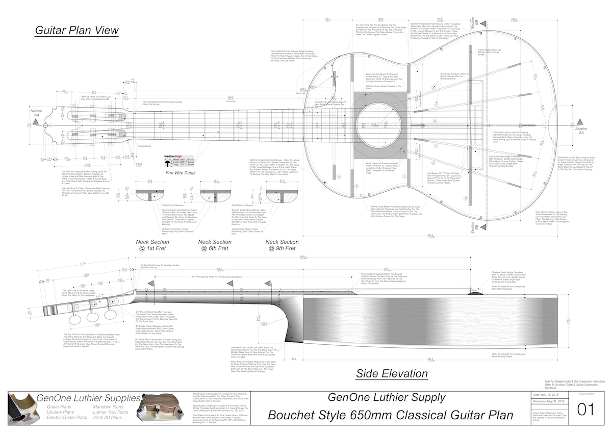 Classical Guitar Plans - Bouchet Bracing 650mm
