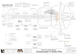 Dreadnought V Brace Guitar Plans Guitar Plans Top View, Neck Sections & Purfling Details