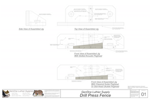 Drill Press Fence Plans: top, front and end views of assembled fence