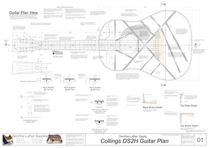 Collins DS2H Guitar Plans Top View, Neck Sections & Purfling Details