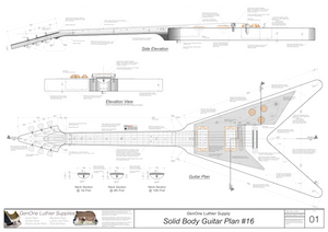 Solid Body Electric Guitar Plan #16 Guitar Top & Side View, Section