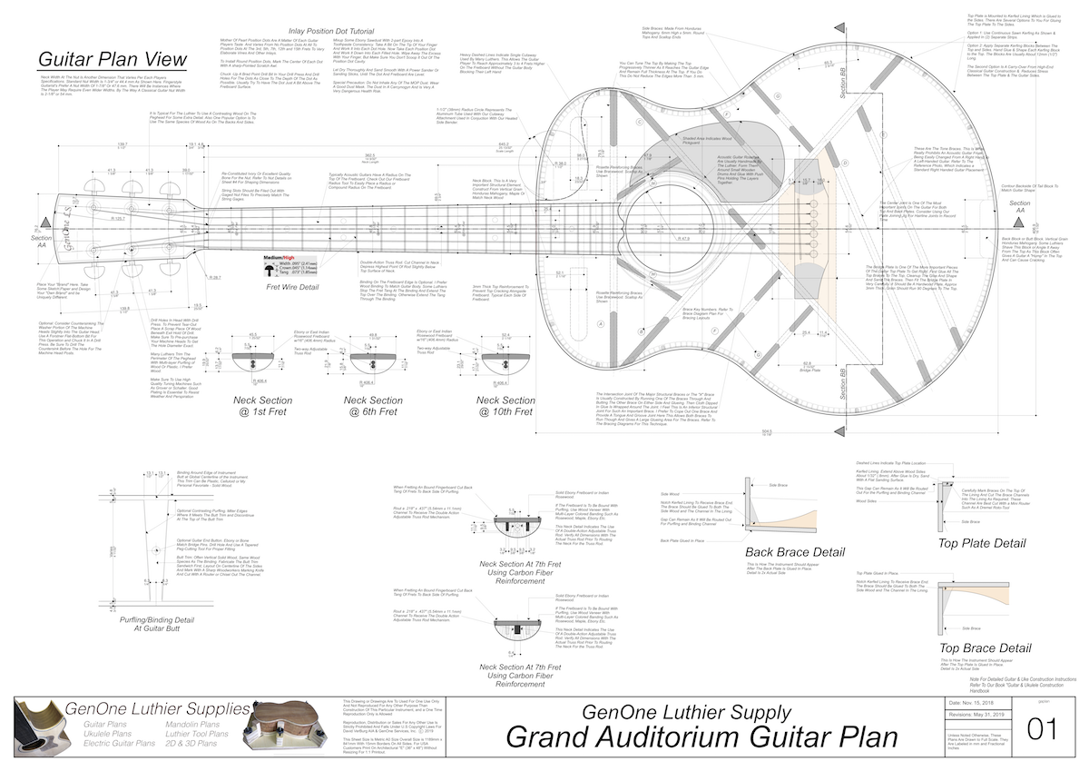 Grand Auditorium Top View, Neck Sections & Purfling Details