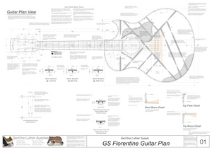 Grand Symphony Florentine Guitar Plans Guitar Plans Top View, Neck Sections & Purfling Details