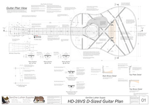 HD-28VS 12-Fret Guitar Plans Guitar Plans Top View, Neck Sections & Purfling Details