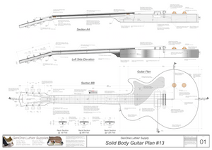Solid Body Electric Guitar Plan #13 Guitar Top & Side View, Section