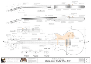 Solid Body Electric Guitar Plan #19 Guitar Top & Side View, Section