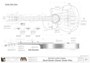 Electric Nylon Guitar Plans - Sand Studio Classic, Guitar Top View, Guitar Side View