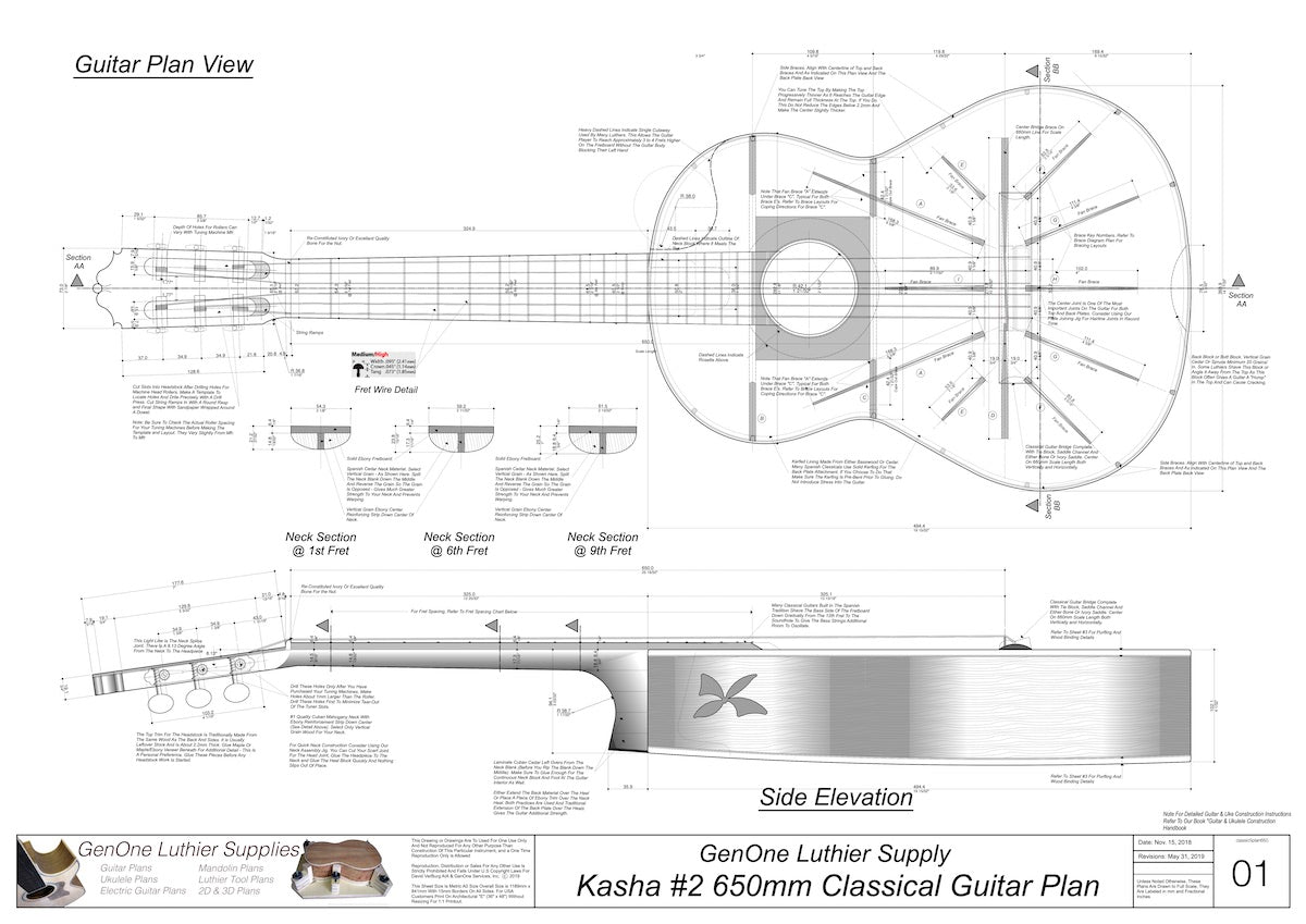 Classical Guitar Plans - Kasha 2 Bracing. 650mm Scale