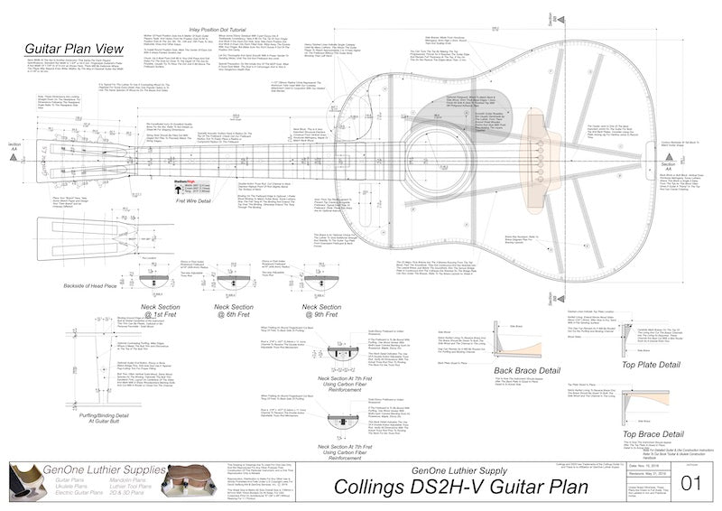 Collings DS2H V-Brace Guitar, Plan View