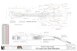 F5 Lloyd Loar Mandolin Plans Top View, Side View Fret Chart