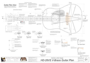 HD28vs 12-Fret V-Brace Guitar, Plan View